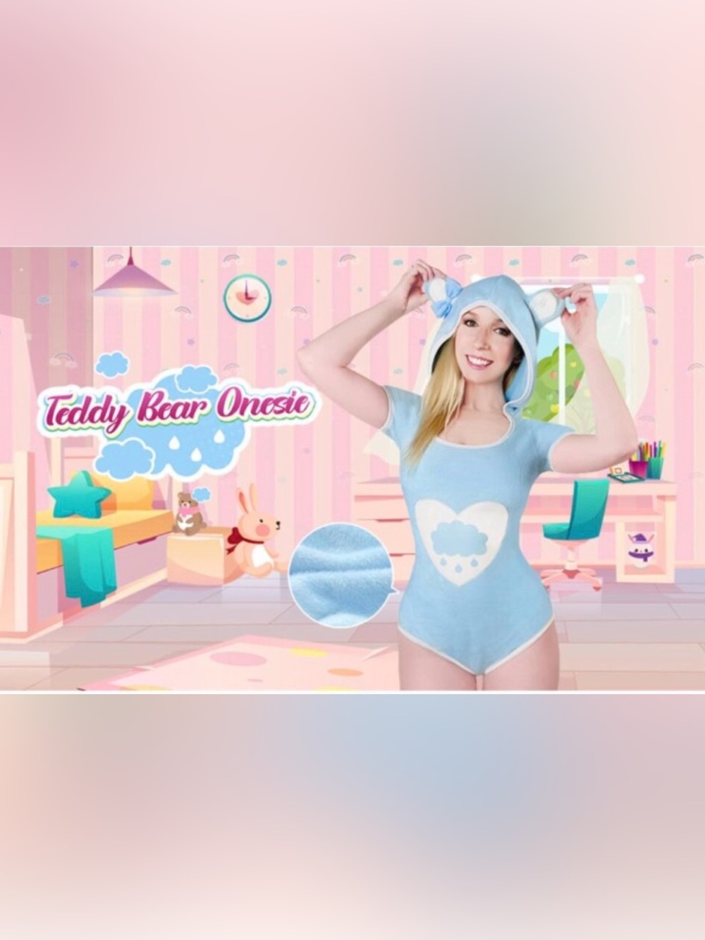 Little For Big Hooded Teddy Romper Heart Cloud Motif & Pantyhose Bootie’s Set - Picture 5 of 5